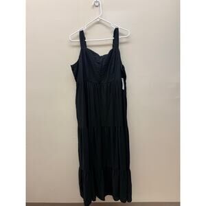 Nine West Black Tiered Midi Dress | Adjustable Straps | Smocked Back | Flowy